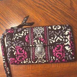 Vera Bradley Pink and Black Quilted Wristlet Clutch